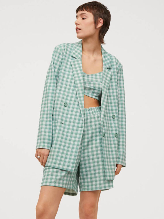 Blazer de lino a cuadros