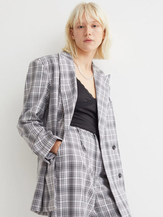 Blazer de lino a cuadros